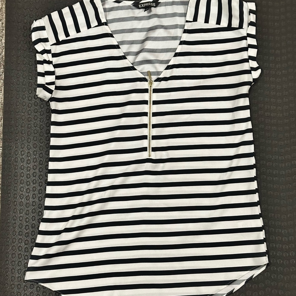 Express Black and White Striped Blouse